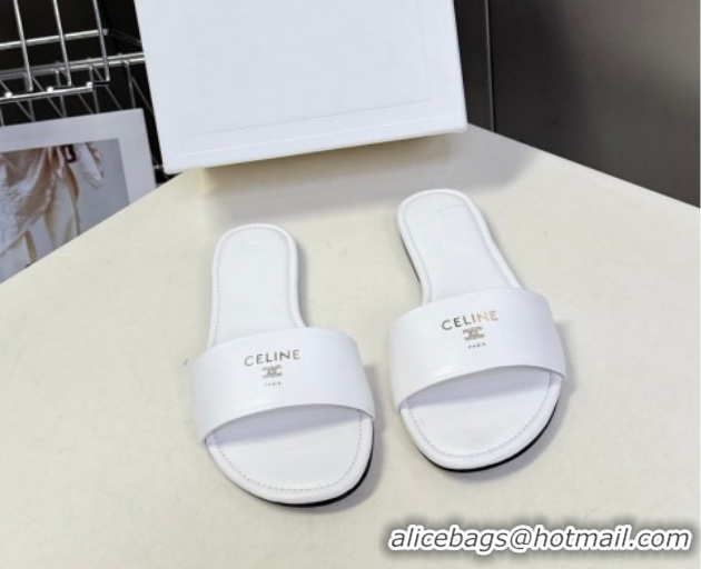 Top Grade Celine Coast Flat Slides Sandal in Lambskin Leather 0227014 White 2026