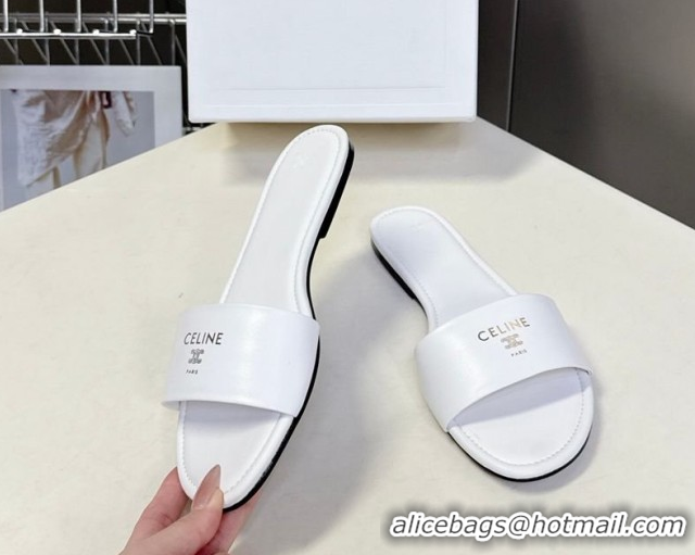 Top Grade Celine Coast Flat Slides Sandal in Lambskin Leather 0227014 White 2026