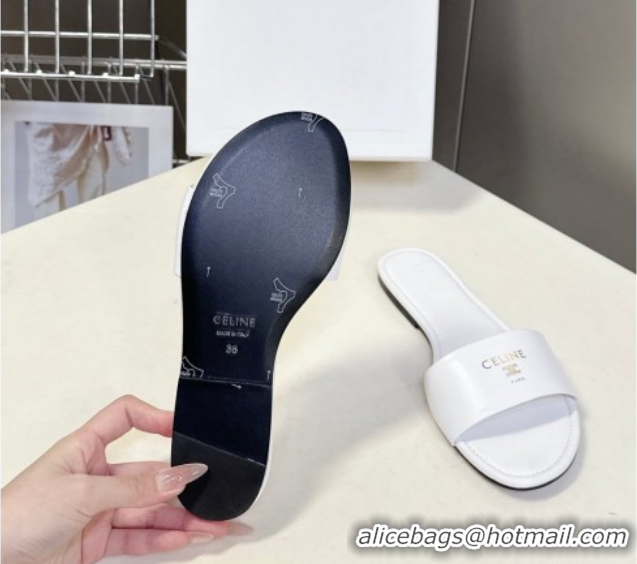 Top Grade Celine Coast Flat Slides Sandal in Lambskin Leather 0227014 White 2026