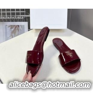 Purchase Celine Coast Flat Slides Sandal in Patent Leather 0227015 Burgundy 2026
