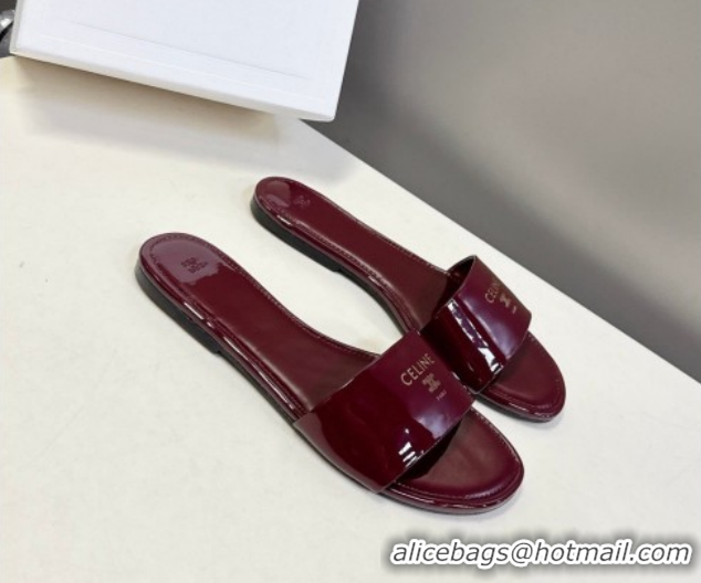 Purchase Celine Coast Flat Slides Sandal in Patent Leather 0227015 Burgundy 2026