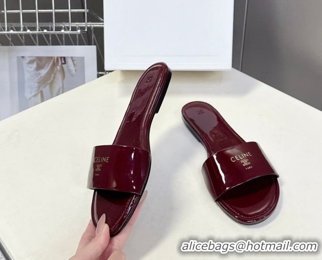 Purchase Celine Coast Flat Slides Sandal in Patent Leather 0227015 Burgundy 2026