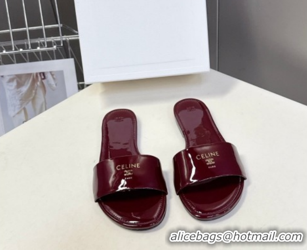 Purchase Celine Coast Flat Slides Sandal in Patent Leather 0227015 Burgundy 2026