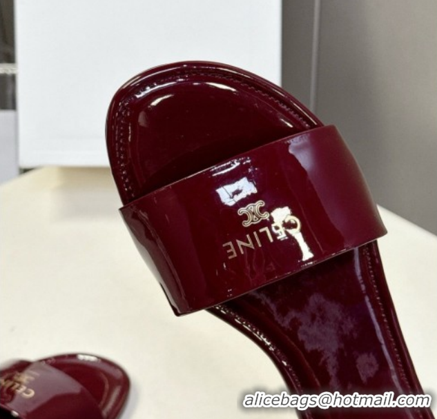 Purchase Celine Coast Flat Slides Sandal in Patent Leather 0227015 Burgundy 2026