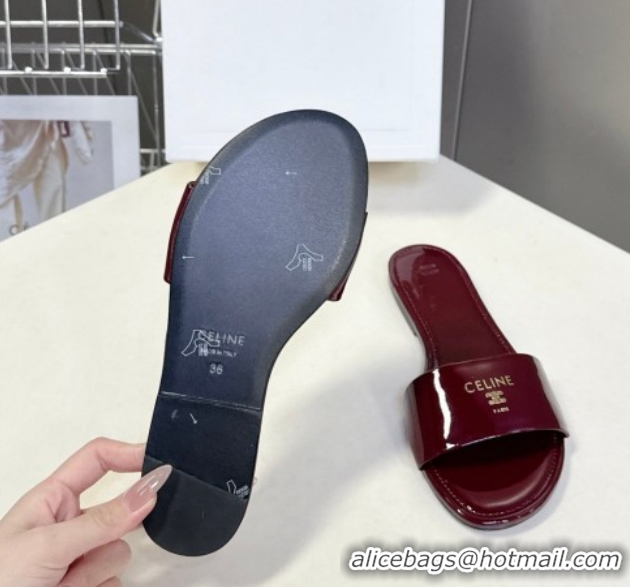 Purchase Celine Coast Flat Slides Sandal in Patent Leather 0227015 Burgundy 2026
