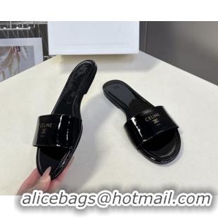 Good Quality Celine Coast Flat Slides Sandal in Patent Leather 0227016 Black 2026