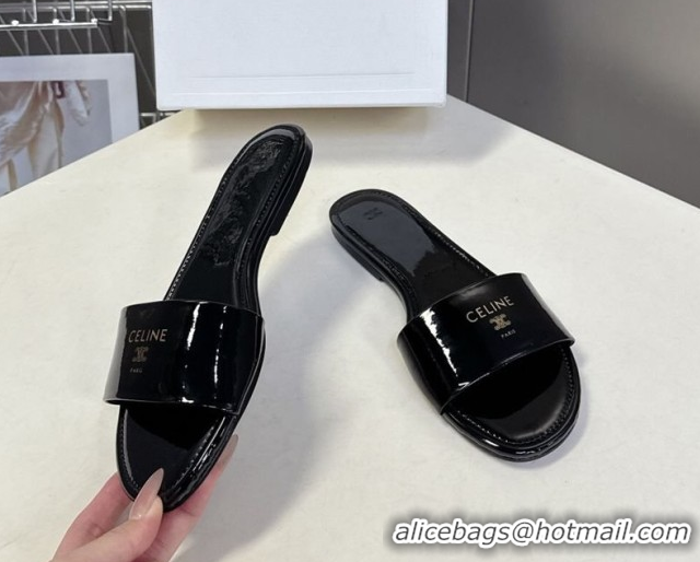 Good Quality Celine Coast Flat Slides Sandal in Patent Leather 0227016 Black 2026