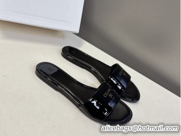 Good Quality Celine Coast Flat Slides Sandal in Patent Leather 0227016 Black 2026