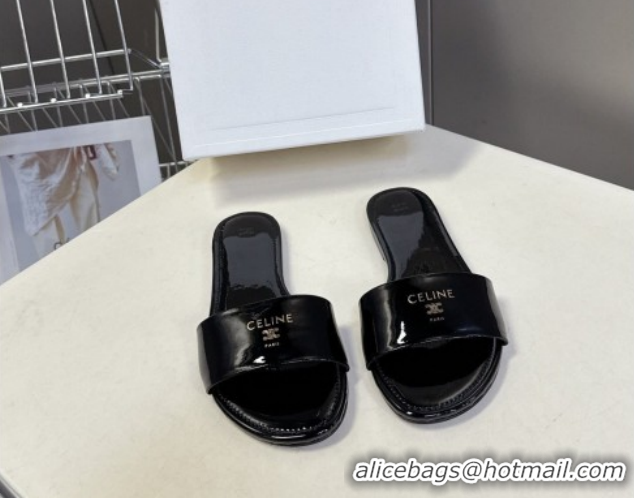 Good Quality Celine Coast Flat Slides Sandal in Patent Leather 0227016 Black 2026