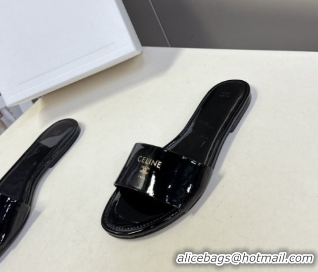 Good Quality Celine Coast Flat Slides Sandal in Patent Leather 0227016 Black 2026