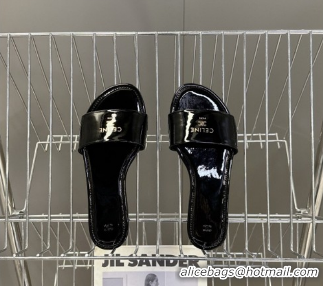 Good Quality Celine Coast Flat Slides Sandal in Patent Leather 0227016 Black 2026