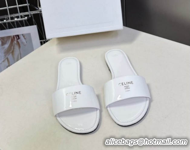 Pretty Style Celine Coast Flat Slides Sandal in Patent Leather 0227017 White 2026