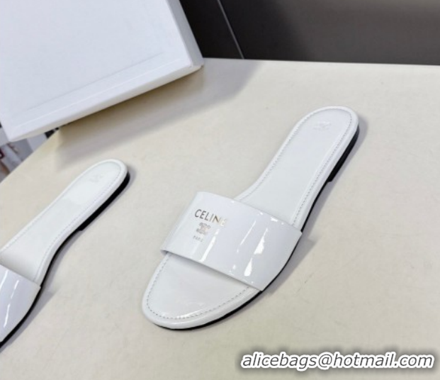 Pretty Style Celine Coast Flat Slides Sandal in Patent Leather 0227017 White 2026