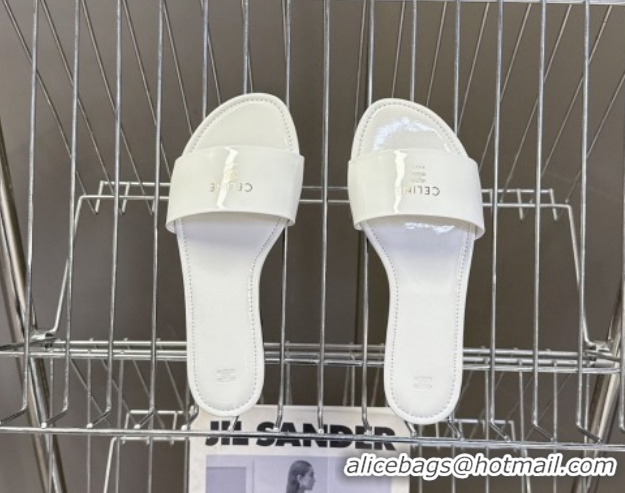Pretty Style Celine Coast Flat Slides Sandal in Patent Leather 0227017 White 2026