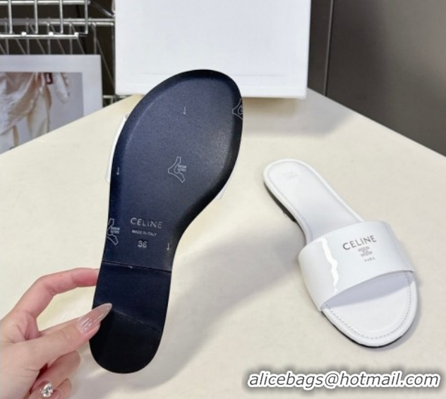 Pretty Style Celine Coast Flat Slides Sandal in Patent Leather 0227017 White 2026