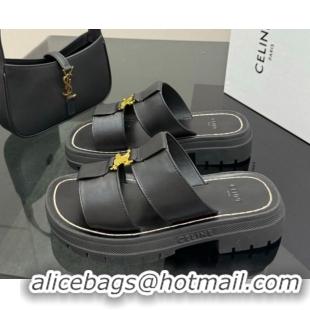 Classic Hot Celine Platform Slides Sandal in Calfskin Leather 0227018 Black 2026