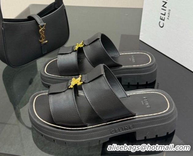 Classic Hot Celine Platform Slides Sandal in Calfskin Leather 0227018 Black 2026