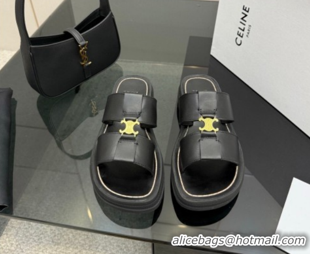 Classic Hot Celine Platform Slides Sandal in Calfskin Leather 0227018 Black 2026