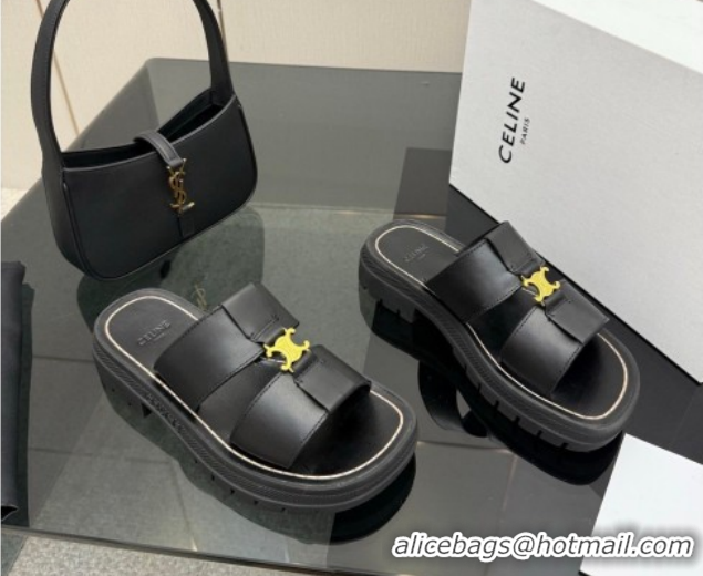 Classic Hot Celine Platform Slides Sandal in Calfskin Leather 0227018 Black 2026