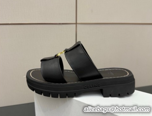 Classic Hot Celine Platform Slides Sandal in Calfskin Leather 0227018 Black 2026
