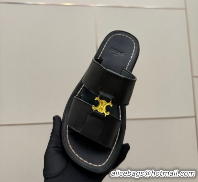 Classic Hot Celine Platform Slides Sandal in Calfskin Leather 0227018 Black 2026