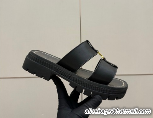 Classic Hot Celine Platform Slides Sandal in Calfskin Leather 0227018 Black 2026