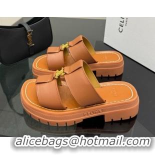 Low Price Celine Platform Slides Sandal in Calfskin Leather 0227018 Brown 2026
