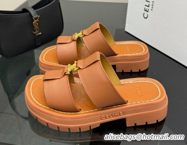 Low Price Celine Platform Slides Sandal in Calfskin Leather 0227018 Brown 2026