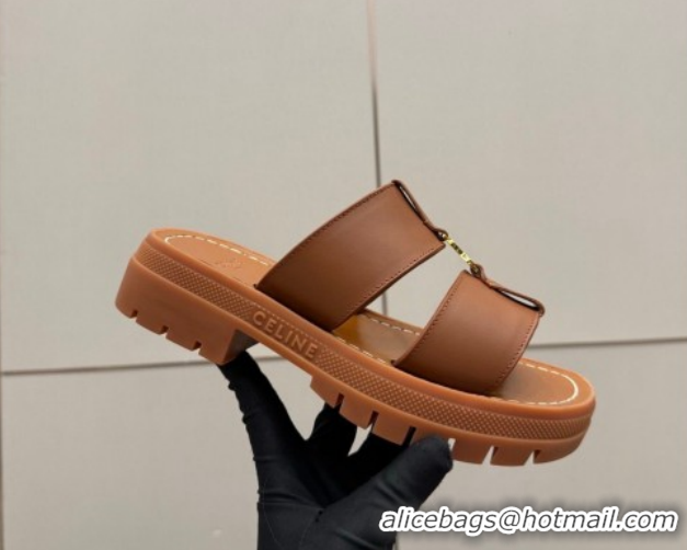 Low Price Celine Platform Slides Sandal in Calfskin Leather 0227018 Brown 2026