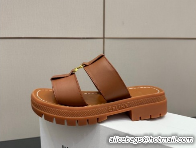 Low Price Celine Platform Slides Sandal in Calfskin Leather 0227018 Brown 2026