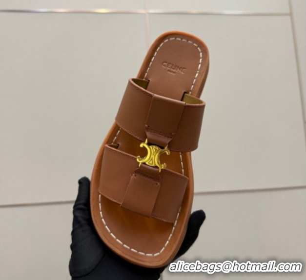 Low Price Celine Platform Slides Sandal in Calfskin Leather 0227018 Brown 2026