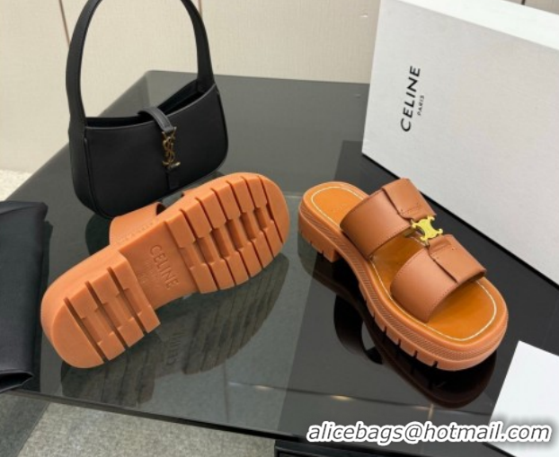 Low Price Celine Platform Slides Sandal in Calfskin Leather 0227018 Brown 2026