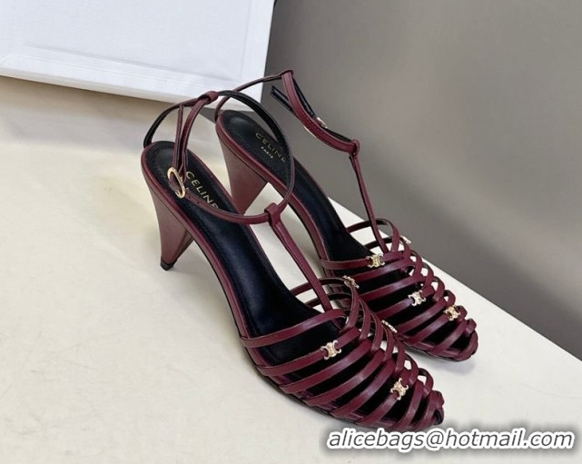 Classic Celine Cage Heeled Sandals 6cm in Calfskin Leather Dark Burgundy 0227021 2026