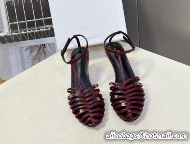 Classic Celine Cage Heeled Sandals 6cm in Calfskin Leather Dark Burgundy 0227021 2026