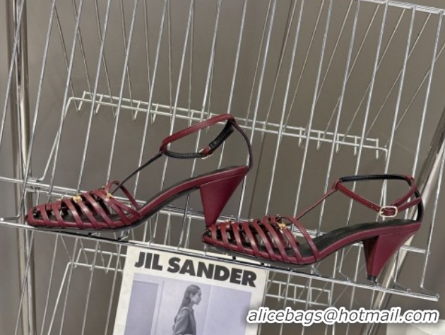 Classic Celine Cage Heeled Sandals 6cm in Calfskin Leather Dark Burgundy 0227021 2026