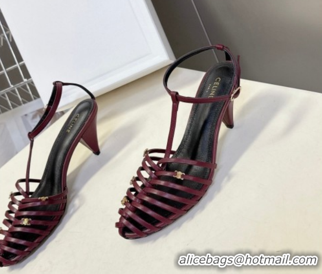 Classic Celine Cage Heeled Sandals 6cm in Calfskin Leather Dark Burgundy 0227021 2026