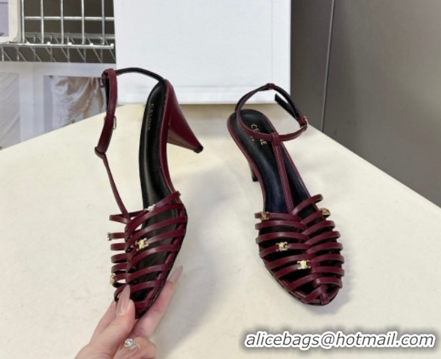 Classic Celine Cage Heeled Sandals 6cm in Calfskin Leather Dark Burgundy 0227021 2026