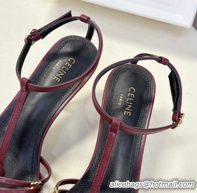 Classic Celine Cage Heeled Sandals 6cm in Calfskin Leather Dark Burgundy 0227021 2026