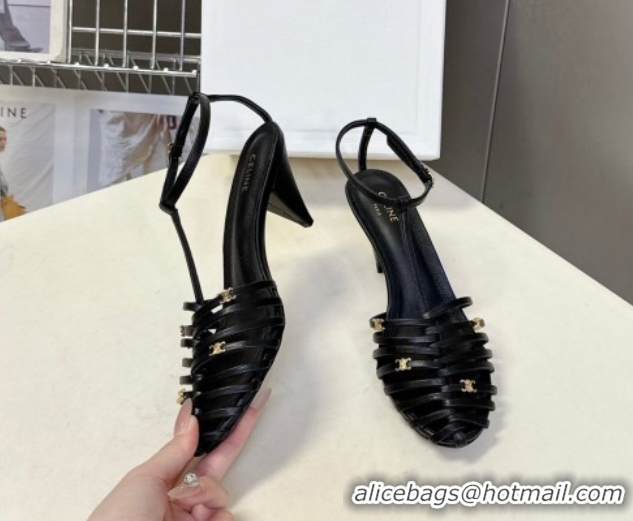 Top Design Celine Cage Heeled Sandals 6cm in Calfskin Leather Black 0227022 2026