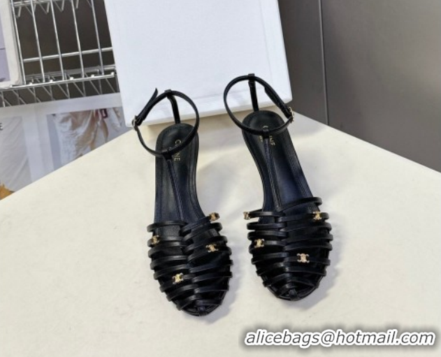 Top Design Celine Cage Heeled Sandals 6cm in Calfskin Leather Black 0227022 2026