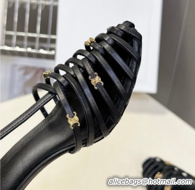 Top Design Celine Cage Heeled Sandals 6cm in Calfskin Leather Black 0227022 2026