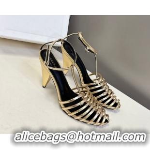 Discount Celine Cage Heeled Sandals 8cm in Calfskin Leather Gold 0227024 2026