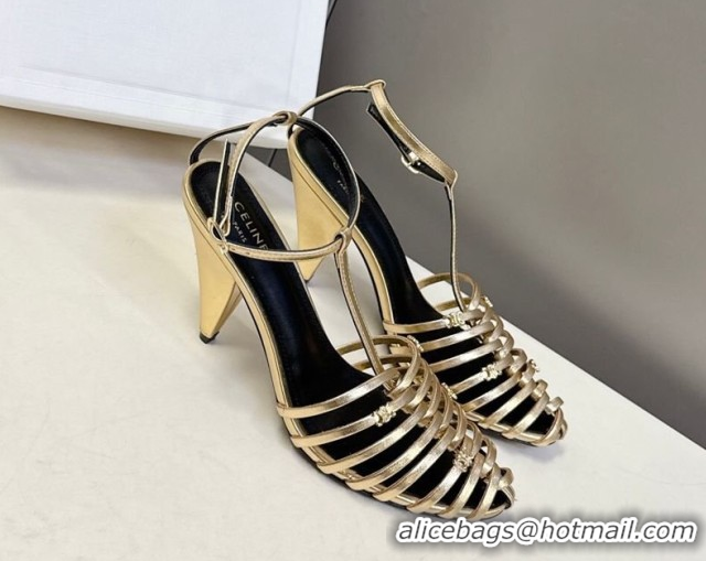 Discount Celine Cage Heeled Sandals 8cm in Calfskin Leather Gold 0227024 2026