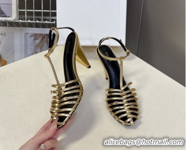 Discount Celine Cage Heeled Sandals 8cm in Calfskin Leather Gold 0227024 2026