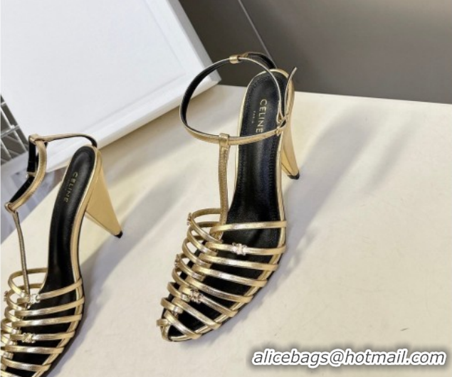 Discount Celine Cage Heeled Sandals 8cm in Calfskin Leather Gold 0227024 2026