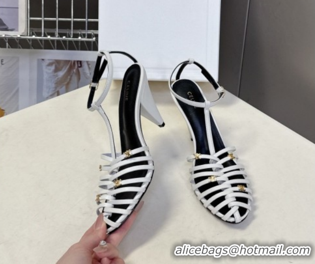 Fashion Celine Cage Heeled Sandals 8cm in Calfskin Leather White 0227025 2026