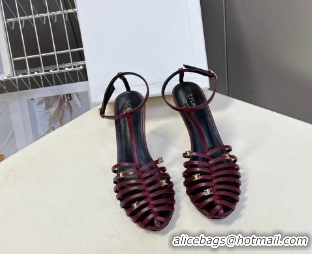 Durable Celine Cage Heeled Sandals 8cm in Calfskin Leather 0227026 Dark Burgundy 2026