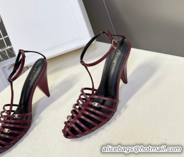 Durable Celine Cage Heeled Sandals 8cm in Calfskin Leather 0227026 Dark Burgundy 2026