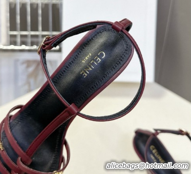 Durable Celine Cage Heeled Sandals 8cm in Calfskin Leather 0227026 Dark Burgundy 2026
