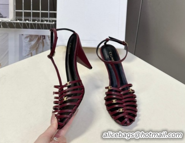 Durable Celine Cage Heeled Sandals 8cm in Calfskin Leather 0227026 Dark Burgundy 2026